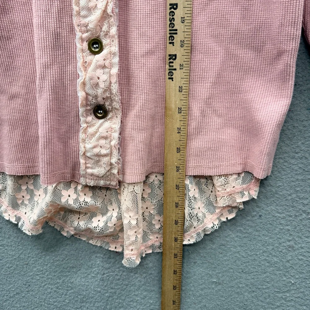 POL Patchwork Lace Dusty Pink Button Up Shirt Top Floral Oversized Boho Size S - Picture 4 of 13